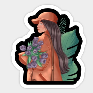 Girl with flowers Sticker